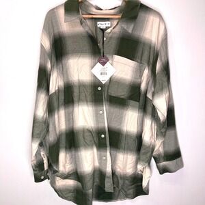 Ava & Viv Women's 2X Green Plaid Flannel Button Down Long Sleeve Shirt No Gap